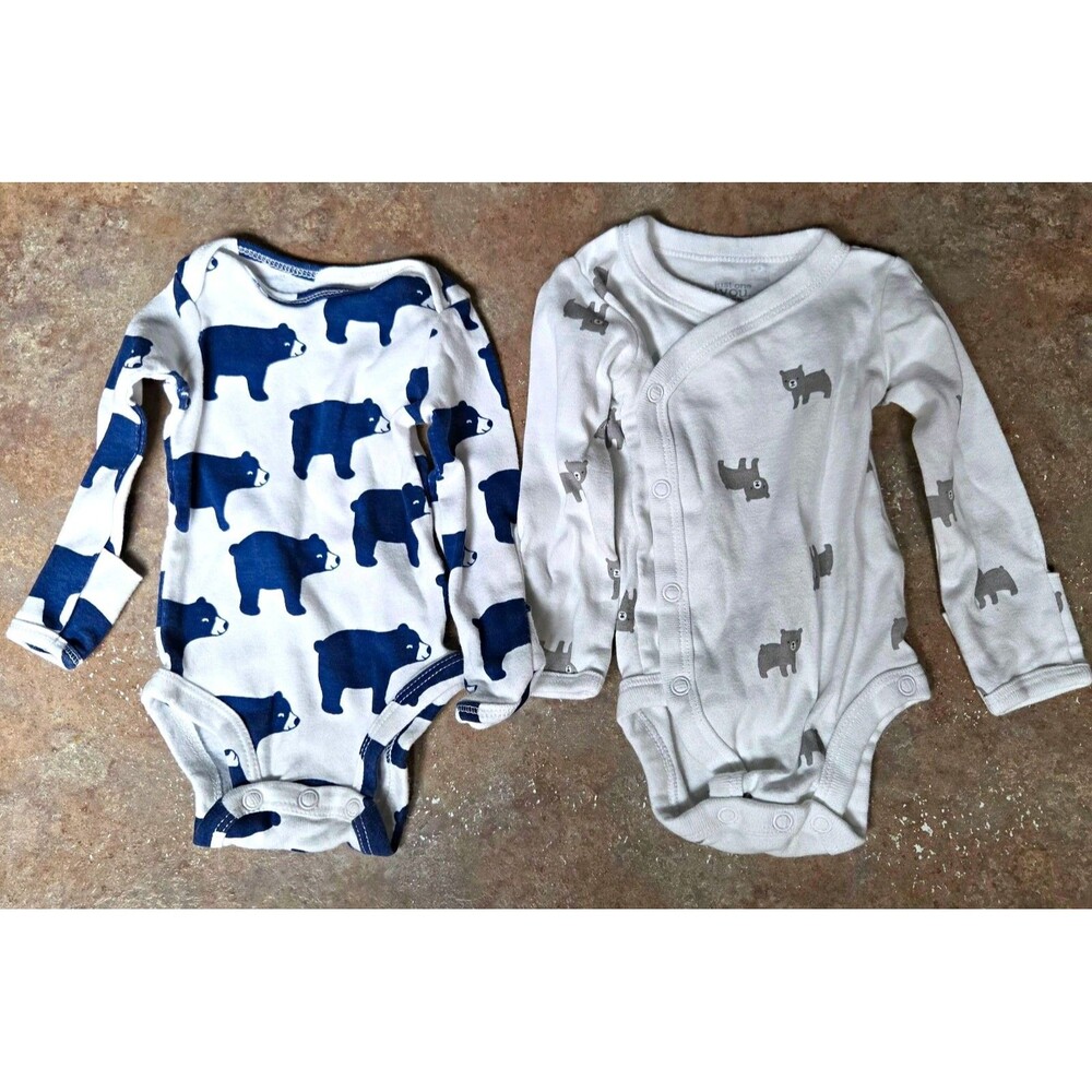 Carter's Newborn Long Sleeve Bear Animal Print 2-Pack Cotton Knit Bodysuits